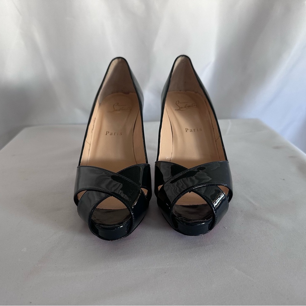 Christian Louboutin Glossy Navy Peep-Toe Heels